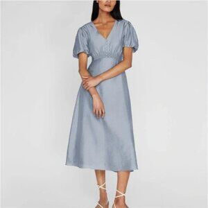 Club Monaco Grey Easy Midi Button Front Dress w/ Puffed Sleeves - Size 8